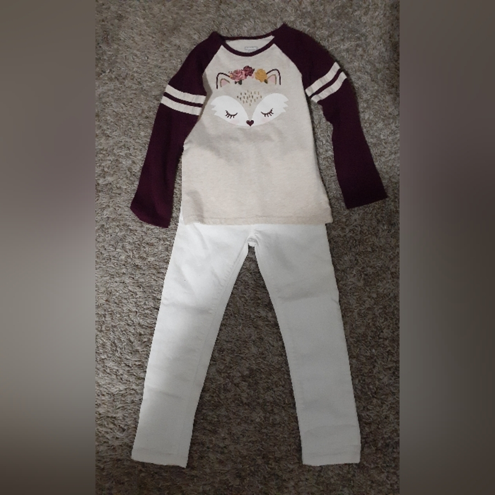 Toddler Girls 5T Outfit - Garanimals Fox Taped L/S Shirt & Old Navy Denim Jeans